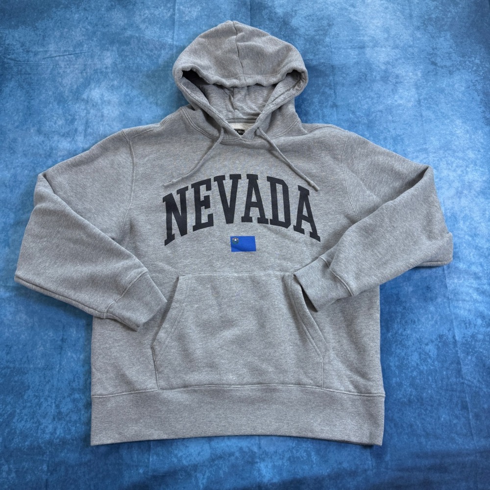 State of Mine Nevada Hoodie Mens Large Gray Fleece Graphic Sweatshirt State Flag